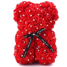 Artificial Flowers 25cm Rose Bear Girlfriend Anniversary Christmas Valentine's Day Gift Birthday Present For Wedding Party Mother - Color: B