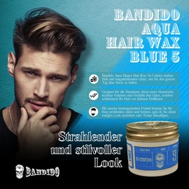 BANDIDO Aqua Hair Wax No. 5 - Blue Hair Gel Men for Natural Hairstyles - Masculine Fragrant, Strong Hold, 125 ml - Long Lasting Shine - Maximum Control | Suitable for All Hair Types