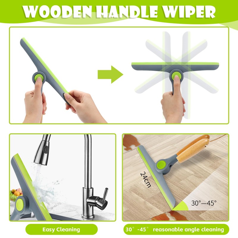 Shower Squeegee for Glass Doors, Car Window Squeegee with Wooden
