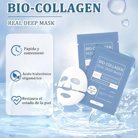 15 Piezas Mascarilla Bio Colágeno, Mascarillas de Colageno,Collagen Real Deep Mask, Mejora la Opacidad Reduce los Poros, Las Arrugas y Hidratación Pro