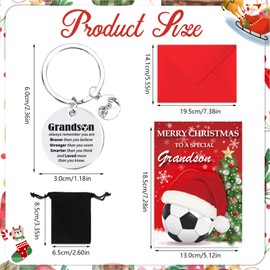DPKOW Grandson Christmas Card Keyring Gifts, Funny Football Christmas Card with Envelope, Christmas Greeting Card Xmas Keyring for Grandson Christmas Birthday Gifts, Grandson Christmas Football Gifts
