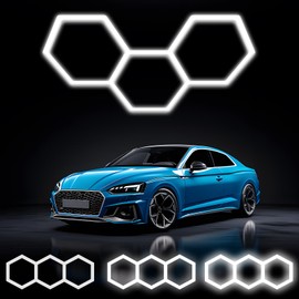 ALLYES KX Hexagon LED Garage Light - Dimmable Shop Lights 5000K 17280LM 128W, Brightness Adjustable Led Ceiling Lights for Shop Garage Gym Workshop Basement