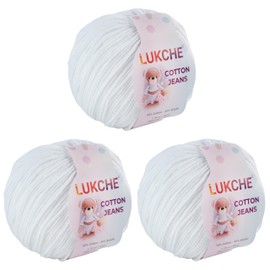 Lukche Cotton Jeans Yarn, 55% Cotton 45% Acrylic, Amigurumi Yarn, Soft Cotton Yarn for Crochet and Knitting, 1.76 Oz (50 Gr) / 180 Yards (165 Mt) (White, 3 Skein)