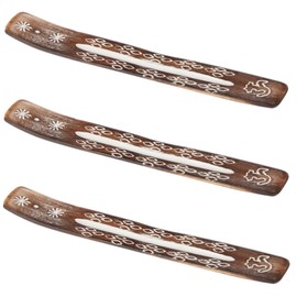 Set of 3 Incense Stick Holders Made of Mango Wood Kalea 26 cm Long Brown | Incense Stick Holder Asian Handmade | Holder for Smoking Sticks as Smoker Accessories & Asian Decoration