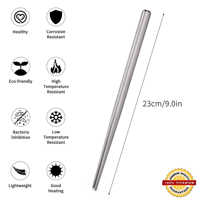 Tibitdeer Titanium Chopsticks, 2 Pairs Titanium Chopsticks, Ultralight Professional (Ti)
