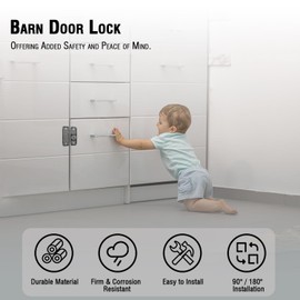 Portable Sliding Barn Door Lock, 90/180 Degree Heavy Duty Flip Gate Latches,Thickened Anti-Rust Hasp Latch for Barn Doors,Garden, Bathroom, Outdoor, Garage, Window(Black,2 Pack)