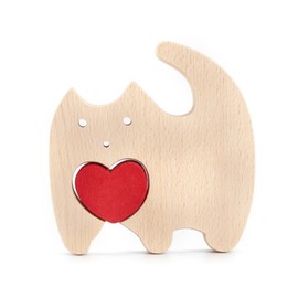 koundeneko Valentine's Day Cat Figurine Red Heart Wooden Ornament Cute Cat Shape Heart Pendant Desktop Decor Home Decor Pet Home Decoration Funny Animal Ornament Couple Celebration Mother's Day