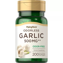 Piping Rock Odorless Garlic Softgels | 500mg | 200 Pills | Non-GMO | By Piping Rock
