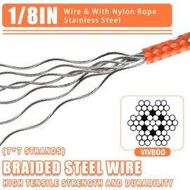 VIVBOO - 1/8IN Security Steel Cable 4/6/10/15FT Lengths Bike Lock Cable, Cable Rope, Stainless Steel Cable with Loops for Safety and Security