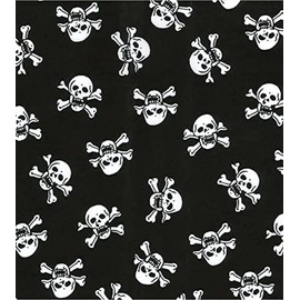 Printed Polycotton Craft Fabric Material - Skull Crossbones Black, 1Mtr 110cmx100cm