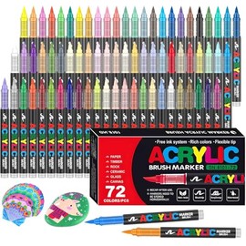 72 Colores Marcadores Acrílicos, Rotuladores Acrilicos de Pintura Permanentes de Pincel Base Agua para Tela, Punta Brush para Arte en Roca, Lienzo, Pi