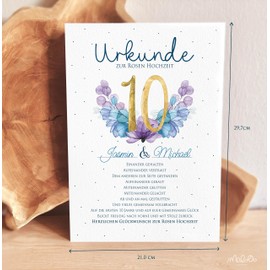 Rosen Hochzeit Geschenk Urkunde zum 10. Hochzeitstag | personalisierte Karte DIN A4 | Geschenkidee Rosenhochzeit Jubiläum Glückwunschkarte (10. Hochzeitstag Rosenhochzeit)