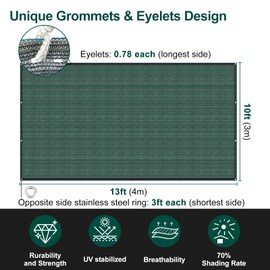UCINNOVATE 70% Green Garden Sun Shade Cloth, 10x13 FT UV Resistant Sunblock Shade Net, Durable Mesh Shade Fabric Tarp with Grpmmets for Greenhouse, Plants Cover, Pergola, Canopy, Patio or Dog Kennel