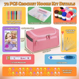Aeelike Crochet Kits for Beginners Adults, Crochet Kit with Instructions 16Pcsx25g Crochet Yarns Ergonomic Metal Crochet Hooks 2mm-8mm Accessories Storage Case, Crochet Starter Kit for Adults - Pink