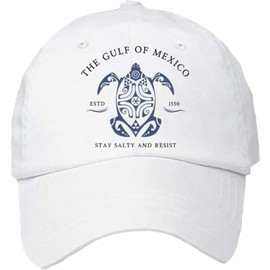 Gulf of Mexico Hat Vintage Gulf of Mexico Baseball Cap for Men Women Vintage Graphic Printed Hat (White)