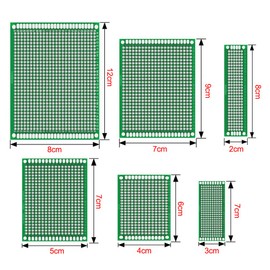WayinTop Universal PCB Circuit Board, Double Sided, 6 Sizes Available, Pin Header, Pin Socket, 40 Pin, Resistor, 1Ω~10MΩ, 30 Types, Terminal Block Connector, 2 Pin/3 Pin, 5 mm LED, 5 Colors, Tact Switch, 12 Pcs