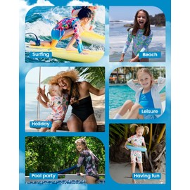 Angel season Girls Rash Guard Swimsuit Little Kids Long Sleeve One Piece Blue Flower Bathing Suits with UPF 50+ Swimwear with Zipper Summer Beach Sport Size 6 Years