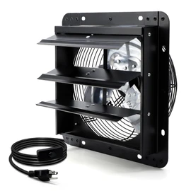 Hipoilk 10 Inch Shutter Exhaust Fan, Wall Mount Attic Fan with Power Cord for Greenhouse, Shed, Garage, Barn, Chicken Coop Ventilation, 820 CFM, Black
