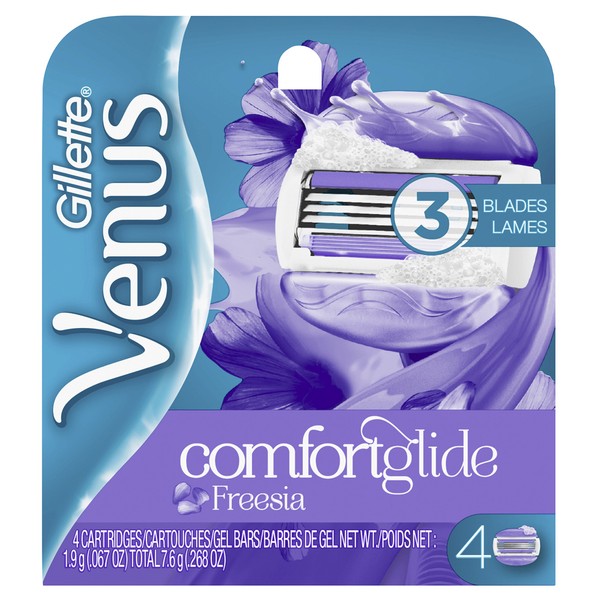 Gillette Venus ComfortGlide Freesia Women's Razor Refills, 4 Refills (Packaging May Vary)