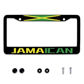 Personalise Jamaican Flag Jamaica License Plate Frames Car Universal Accessories Stainless Steel License Plate Cars Decor with Screw Caps Fits Standard US Vehicles Size 12.2 x 6 Men Wome