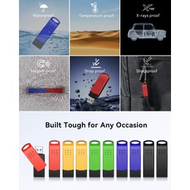 KEXIN 16GB USB Stick 10 Pack Memory Stick for Data Storage Photo Video Colorful with LED Light – Green, Red, Black, Blue, Yellow