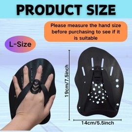 1 Pair Swimming Hand Paddles for Training, Adjustable Swim Paddles with Straps for Upper Body Resistance, Water Gloves, Unisex Swim Paddles for Hands, Ideal for Swimming Practice (Black, Large)