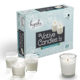 Hyoola White Votive Candles in Glass - Pack of 24 Votive Candle - 12 Hour Burn Time - Unscented Votive Candles - European Made Glass Votives