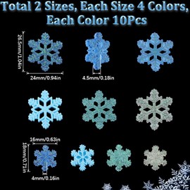 SUNNYCLUE 80Pcs 8 Styles Small Snow Cabochons Resin Snowflake Christmas Bulk Multi Size Translucent Blue Snowflake Cabochons Winter Charm Decoration for Album Embellishment Scrapbook Tree DIY Decor