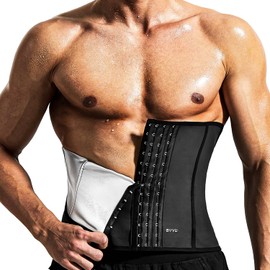 BVVU Waist Trainer for Men Waist Trimmer Tummy Control Sauna Sweat Belt Stomach Wrap Lower Belly Fat Back Support Black