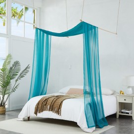 Warm Home Designs Cortinas con Dosel de Cama Verde Azulado en Tamaño de 140 cm x 366 cm. Las Cortinas Funcionan como Dosel para Niños o para Mejorar la Decoración de la Cama. BC Teal 144"
