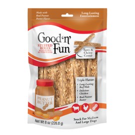 Good 'n' Fun Triple Flavor Stuffed Rolls with Peanut Butter Flavor, 8 Ounce, Treat Your Dog to Long-Lasting Rawhide Chews