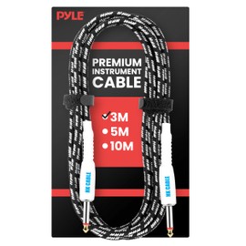 Pyle 1/4 Inch TS Guitar Instrument Cable - 10 Ft AMP Cord with Straight Tip Sleeve for Electric Guitar, Bass, Keyboard - Flexible Tweed Jacket, Gold-Plated Plug