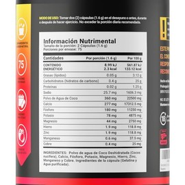 Life Electrolitos Cápsula Polvo Agua Coco Calcio Fósforo Potasio Magnesio Hierro Zinc Manganeso Cobre 150 Cápsulas Ingredientes Naturales Electroly