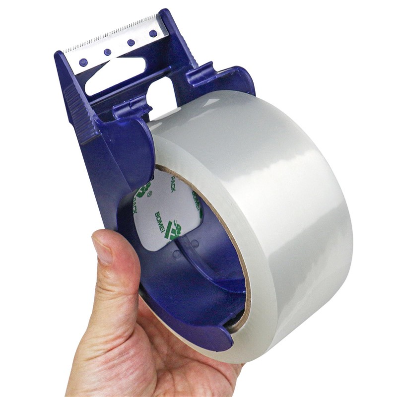 BOMEI PACK Packing Tape with Blue Dispenser Clear Packaging Tape