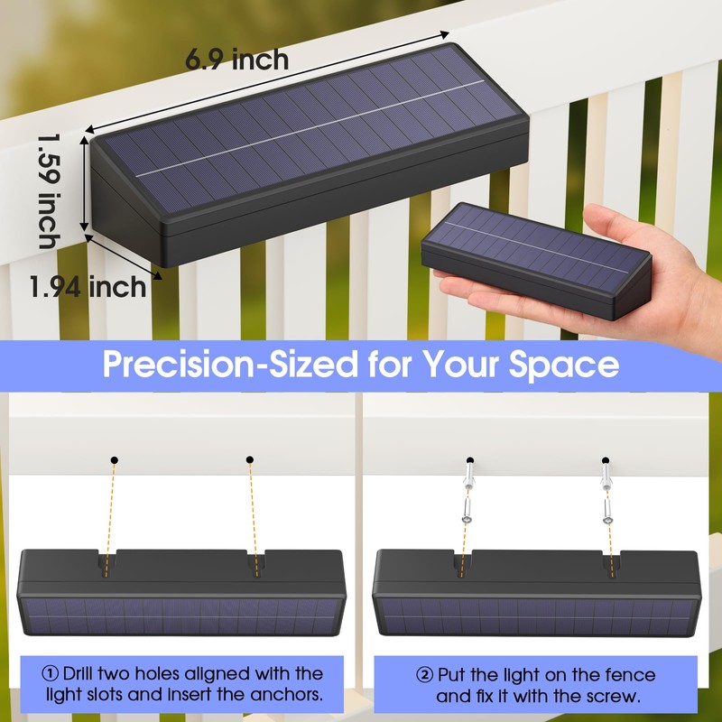ShineTech Solar Fence Lights Outdoor Waterproof, 3-Color Lighting Modes LED