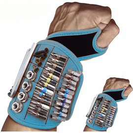2pcs Magnetic Wristband with Super Strong Magnets Holds Screws, Nails, Drill Bit. Nail Holder with Strong Magnet Pieces Increases Convenience for DIY,Mechanics (Blue)