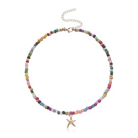 Azusa Sun Boho Beaded Choker Necklace Colorful Beaded Starfish Cute Summer Beach Pendant Necklace Vacation Jewelry Gift for Women - Colorful