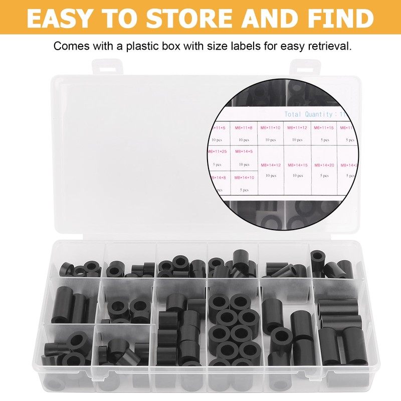 110 Pcs Plastic Spacers ABS Round Spacer M6 M8 Rubber