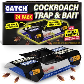 GATCH Roach Traps Indoor (24 Pack), Sticky Baited Cockroach Traps, Roach Killer Indoor Infestation, Adhesive Glue Traps for Roaches, Insects, Home Bug Ant Spider Cricket, Child & Pet Friendly