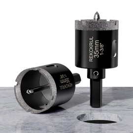 REKCKRUL 1-3/8 Inch Diamond Hole Saw with Pilot Drill Bit, 2PCS Premium Tile Hole Saws for Porcelain, Ceramic, Granite, Marble, Glass – 1-3/8" Cutting Depth, Serrated Edge & Wet/Dry Use (35mm)