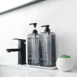 Suream 33.8oz Refillable Shampoo Bottles for Shower, 3Packs 1000ml Large Empty Pump Dispenser with 4PCS Lables for Shampoo, Body Soap, Hand Soap, Conditioner, for Bathroom, Kitchen, Hotel, Salon, SPA