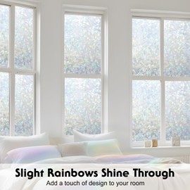 Volcanics Rainbow Window Privacy Film, Decorative Stained Glass Window Film, Static Window Clings, Heat Control Window Tinting Film Window Stickers, Grayish Silver, 17.5 x 78.7 inches