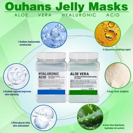Ouhans Jelly Mask Set,Hyalorunic Acid Jelly Masks For Facials Professional,Aloe Vera Hydro Jelly Mask,Hydrating Rubber Masks, Facial Mask Mixing Bowl Set And Headband,Birthday Gifts Set for Women