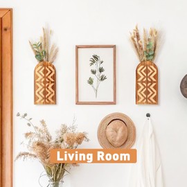 Wood Wall Planters for Dried Flowers: LOTOFUN 2 Pack Wooden Wall Vase for Pampas Grass Eucalyptus Farmhouse Boho Fall Decor - Hanging Planter for Living Room Bathroom