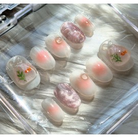 Fish Tank Peach Bung[Handmade Nail Tip] - Short Oval / 어항 피치붕[수제네일팁] - 숏 오벌