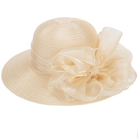 UTOWO Women Kentucky-Derby Organza-Sun-Hat with Bow, Church, and Fascinators Bowler for Wedding, Tea Party, and Cocktail Events, Champagne Gold, Medium