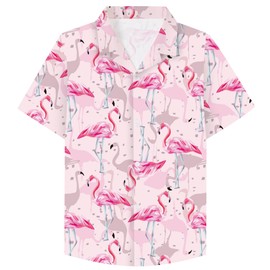 SANGTREE Women's Hawaiian Shirts Short Sleeve Button Down Shirts Blouse for Women Pink Flamingo, 2XL
