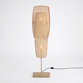 Amud - Floor Lamp, 2-Light with Bamboo Wicker Panels Wood Finish, Beige