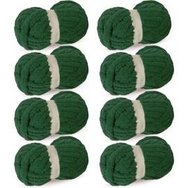 CAHOVY Dark Green Chunky Chenille Yarn for Crocheting/Knitting, Super Bulky Hand Blanket, Soft Plush Yarn for Carpet/Scarf/Cushion, 8 Jumbo Pack (63.76oz/197.68yd)