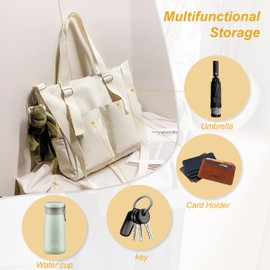 V-LAFUYLIFE Tote bag for women, large capacity hobo bag, handbag waterproof and wear-resistant material, Beige, Beige, 16.7*13.2